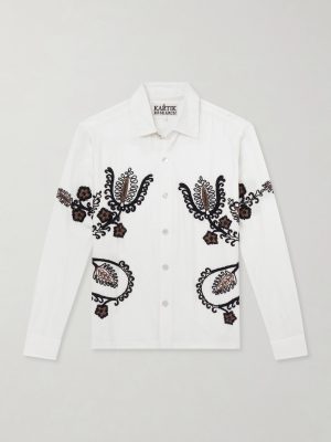 Bead-Embellished Embroidered Cotton-Poplin Shirt Bead-Embellished Embroidered Cotton-Poplin Shirt