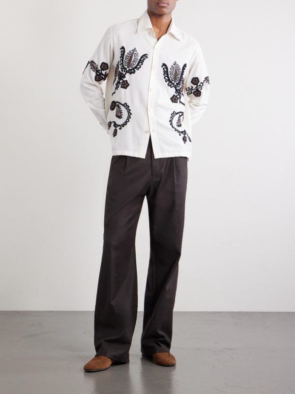 Bead-Embellished Embroidered Cotton-Poplin Shirt - OU