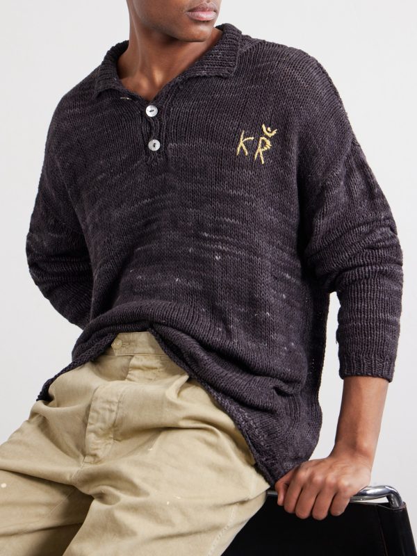 Eri Logo-Embroidered Knitted Silk Polo Shirt - CU Eri Logo-Embroidered Knitted Silk Polo Shirt - CU