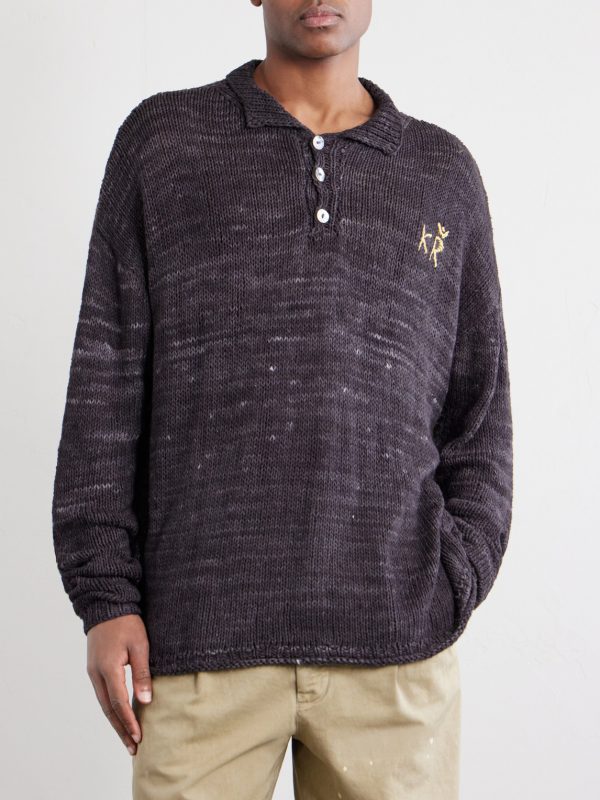 Eri Logo-Embroidered Knitted Silk Polo Shirt - FR Eri Logo-Embroidered Knitted Silk Polo Shirt - FR