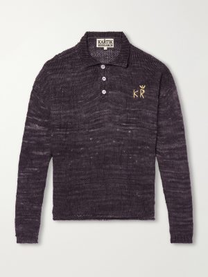 Eri Logo-Embroidered Knitted Silk Polo Shirt Eri Logo-Embroidered Knitted Silk Polo Shirt