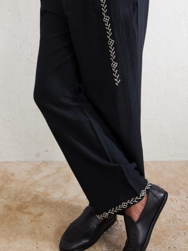 Straight-Leg Pleated Embroidered Wool Trousers - CU