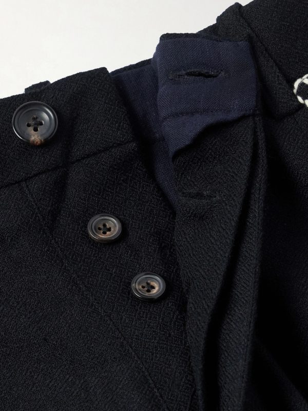 Straight-Leg Pleated Embroidered Wool Trousers - E1