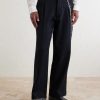 Straight-Leg Pleated Embroidered Wool Trousers - FR