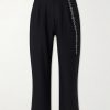 Straight-Leg Pleated Embroidered Wool Trousers