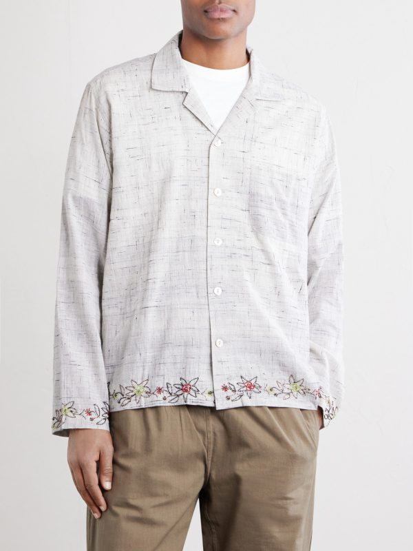Camp-Collar Bead-Embellished Embroidered Cotton-Voile Shirt - FR Camp-Collar Bead-Embellished Embroidered Cotton-Voile Shirt - FR