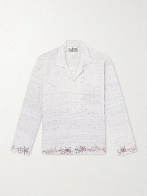 Camp-Collar Bead-Embellished Embroidered Cotton-Voile Shirt Camp-Collar Bead-Embellished Embroidered Cotton-Voile Shirt