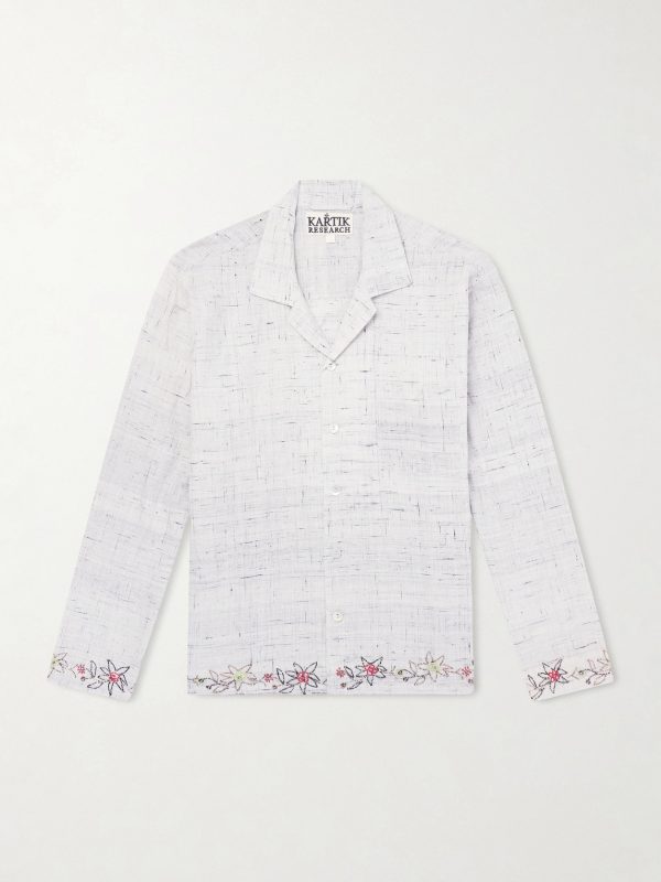 Camp-Collar Bead-Embellished Embroidered Cotton-Voile Shirt Camp-Collar Bead-Embellished Embroidered Cotton-Voile Shirt