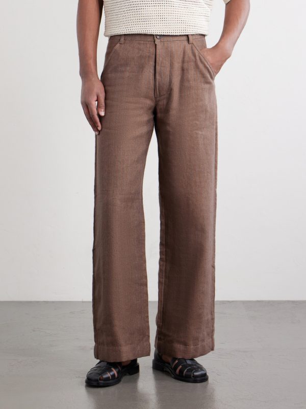 Straight-Leg Striped Linen Trousers - FR