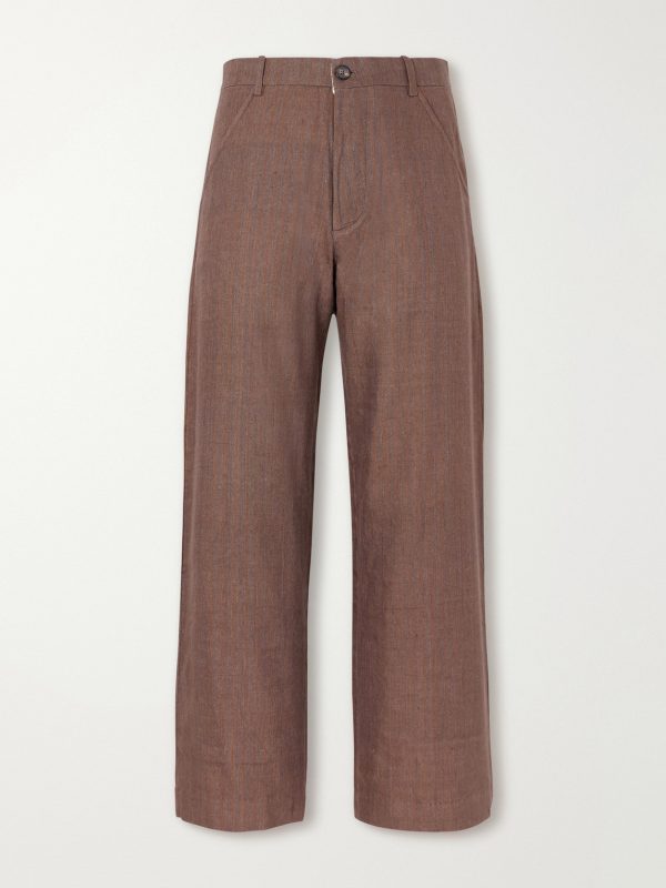 Straight-Leg Striped Linen Trousers