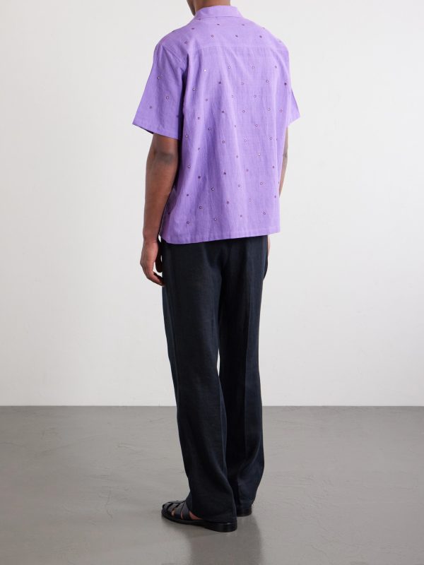 Camp-Collar Embellished Cotton Shirt - BK Camp-Collar Embellished Cotton Shirt - BK