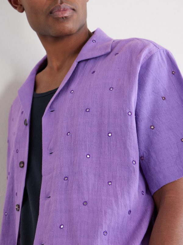 Camp-Collar Embellished Cotton Shirt - CU Camp-Collar Embellished Cotton Shirt - CU