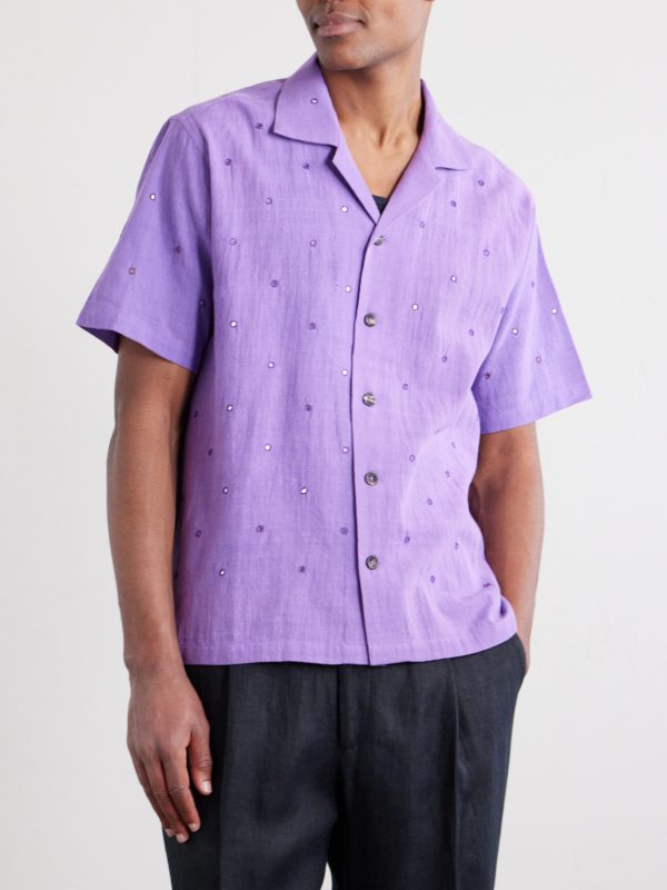 Camp-Collar Embellished Cotton Shirt - FR Camp-Collar Embellished Cotton Shirt - FR