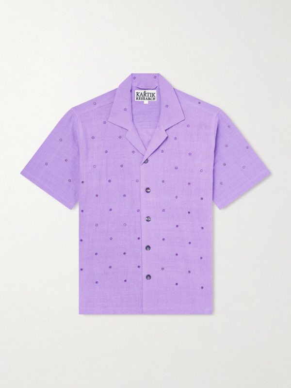 Camp-Collar Embellished Cotton Shirt Camp-Collar Embellished Cotton Shirt