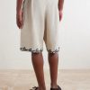 Straight-Leg Pleated Embroidered Linen Shorts - BK Straight-Leg Pleated Embroidered Linen Shorts - BK