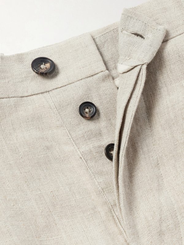 Straight-Leg Pleated Embroidered Linen Shorts - E1 Straight-Leg Pleated Embroidered Linen Shorts - E1