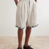 Straight-Leg Pleated Embroidered Linen Shorts - FR Straight-Leg Pleated Embroidered Linen Shorts - FR