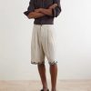 Straight-Leg Pleated Embroidered Linen Shorts - OU Straight-Leg Pleated Embroidered Linen Shorts - OU
