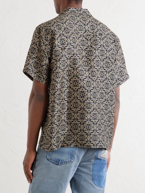 Camp-Collar Printed Silk Shirt - BK