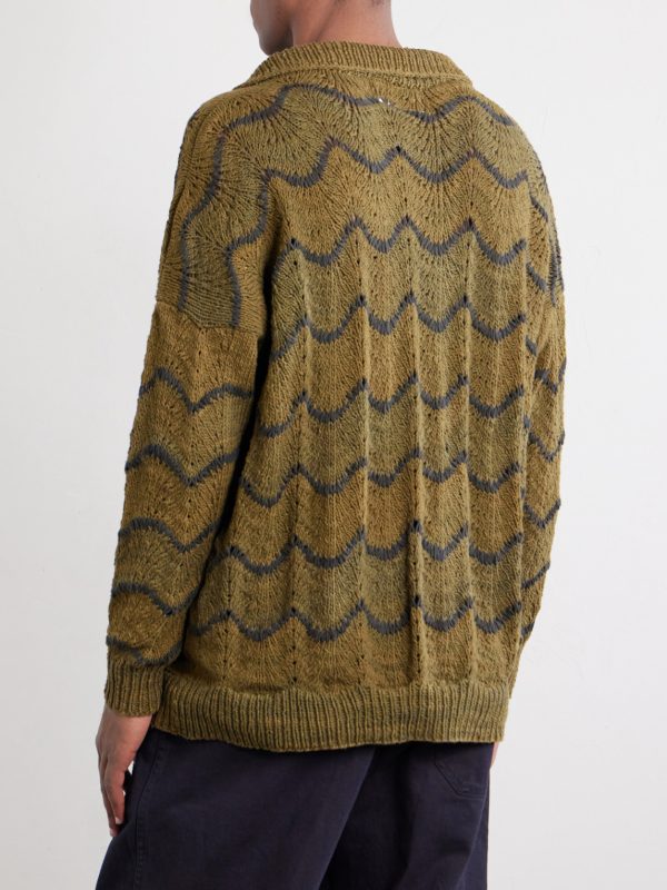 Striped Knitted Cotton Polo Sweater - BK Striped Knitted Cotton Polo Sweater - BK
