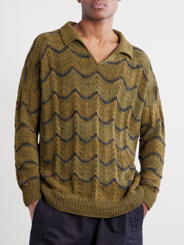 Striped Knitted Cotton Polo Sweater - FR Striped Knitted Cotton Polo Sweater - FR