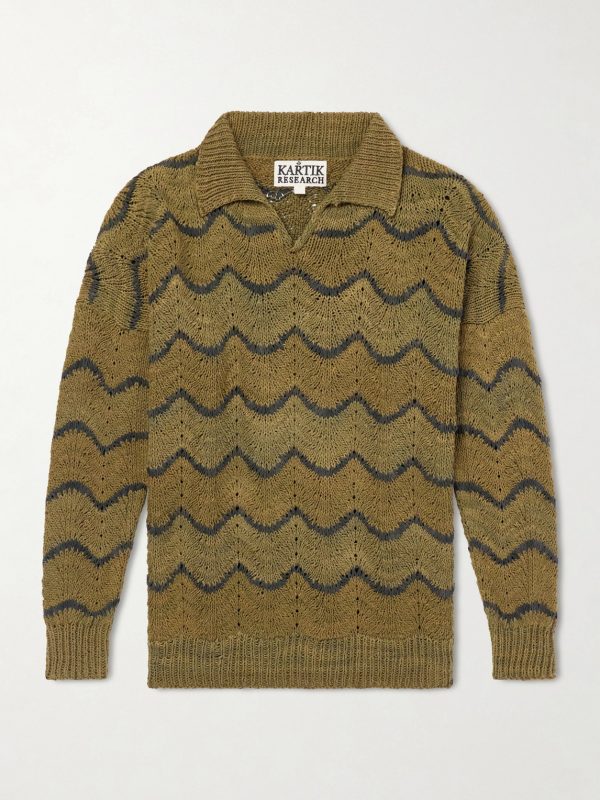 Striped Knitted Cotton Polo Sweater Striped Knitted Cotton Polo Sweater