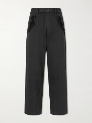 Straight-Leg Embroidered Cotton-Twill Trousers