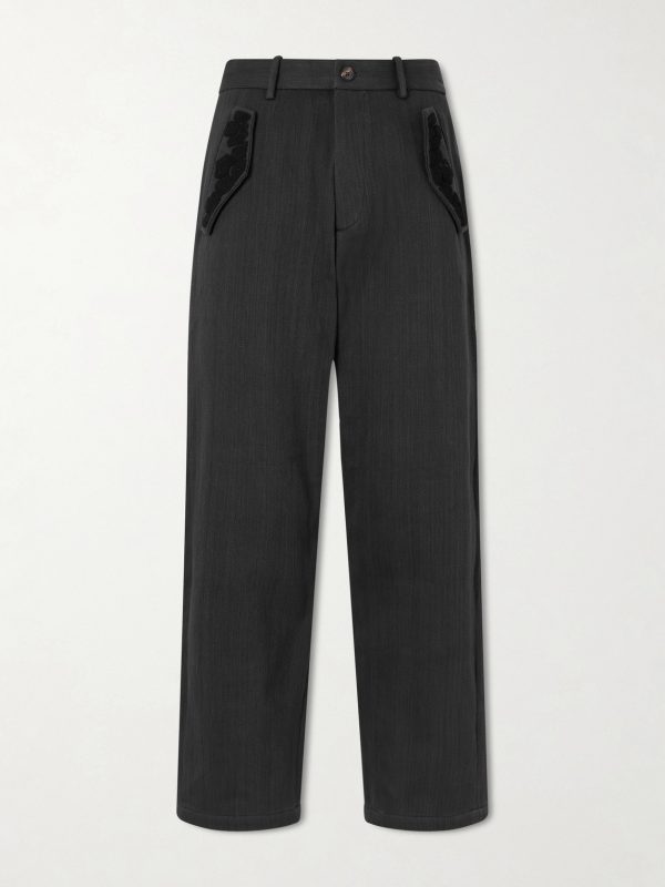 Straight-Leg Embroidered Cotton-Twill Trousers Straight-Leg Embroidered Cotton-Twill Trousers