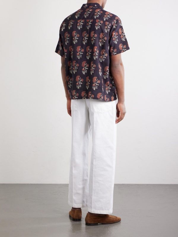 Camp-Collar Floral-Print Silk Shirt - BK Camp-Collar Floral-Print Silk Shirt - BK