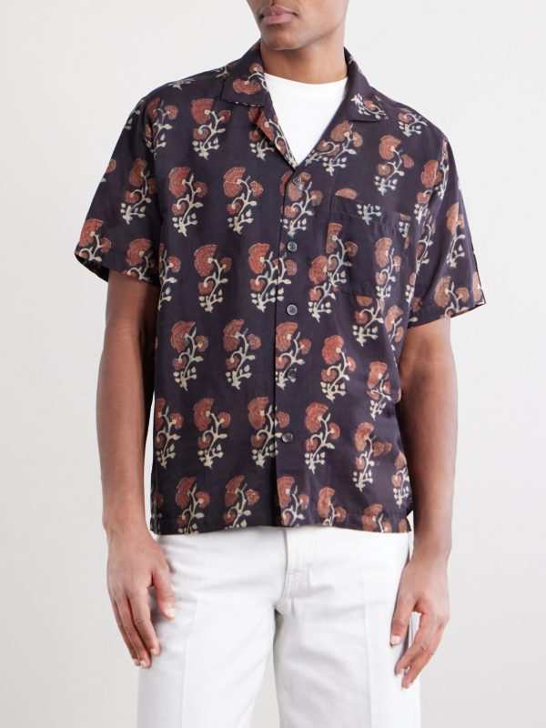 Camp-Collar Floral-Print Silk Shirt - FR Camp-Collar Floral-Print Silk Shirt - FR