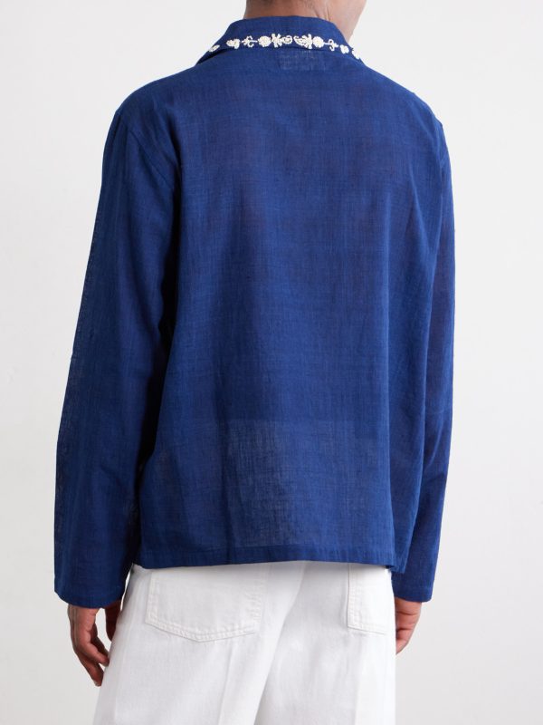 Surya Camp-Collar Embellished Embroidered Cotton Shirt - BK Surya Camp-Collar Embellished Embroidered Cotton Shirt - BK