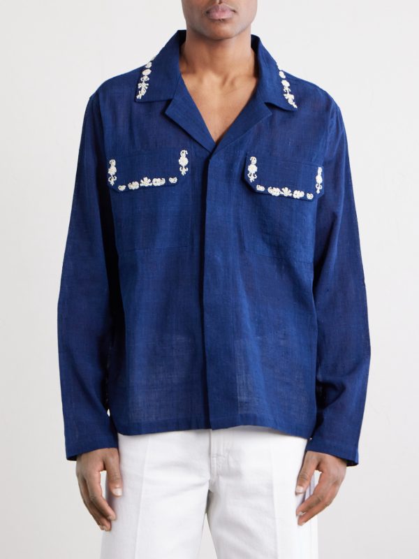 Surya Camp-Collar Embellished Embroidered Cotton Shirt - FR Surya Camp-Collar Embellished Embroidered Cotton Shirt - FR