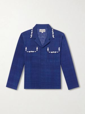 Surya Camp-Collar Embellished Embroidered Cotton Shirt Surya Camp-Collar Embellished Embroidered Cotton Shirt
