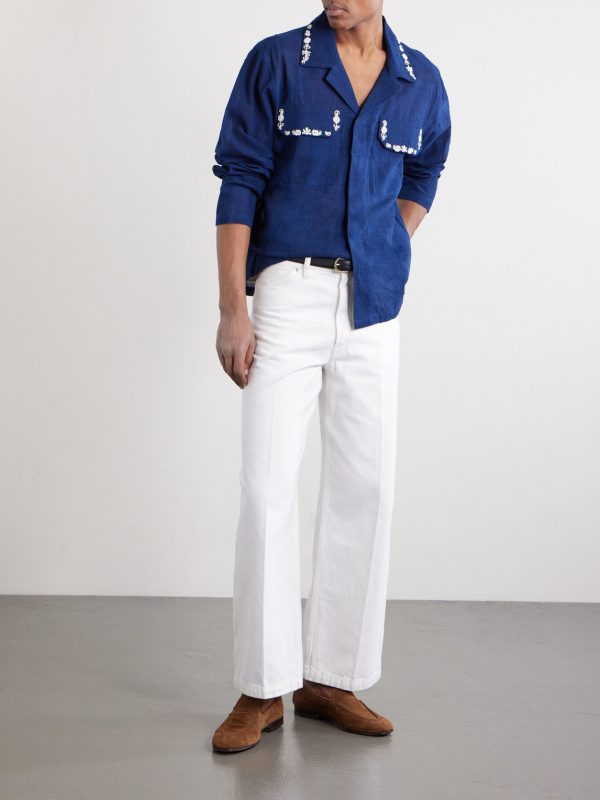 Surya Camp-Collar Embellished Embroidered Cotton Shirt - OU Surya Camp-Collar Embellished Embroidered Cotton Shirt - OU