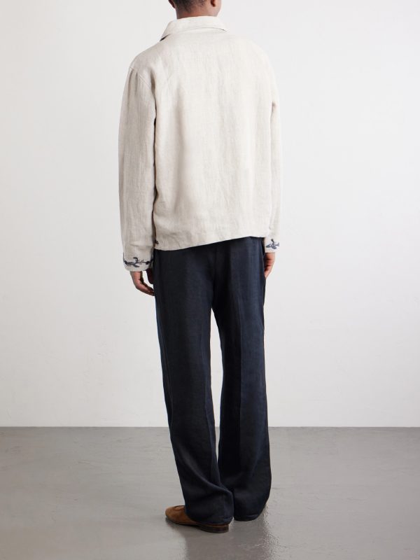 Bead-embellished Embroidered Linen Jacket - BK