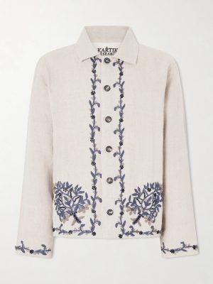 Bead-embellished Embroidered Linen Jacket Bead-embellished Embroidered Linen Jacket