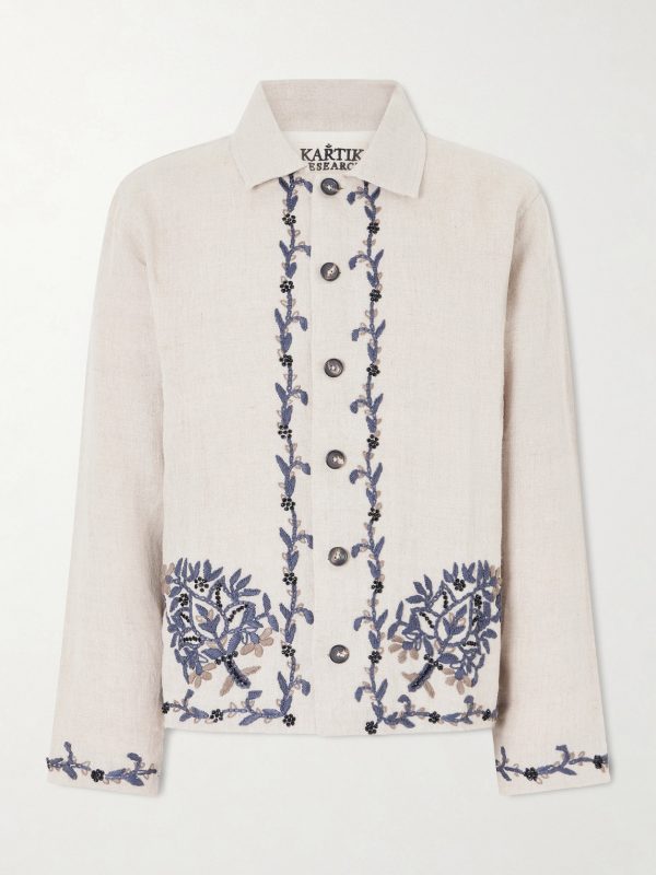 Bead-embellished Embroidered Linen Jacket