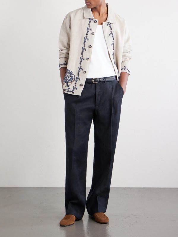 Bead-embellished Embroidered Linen Jacket - OU