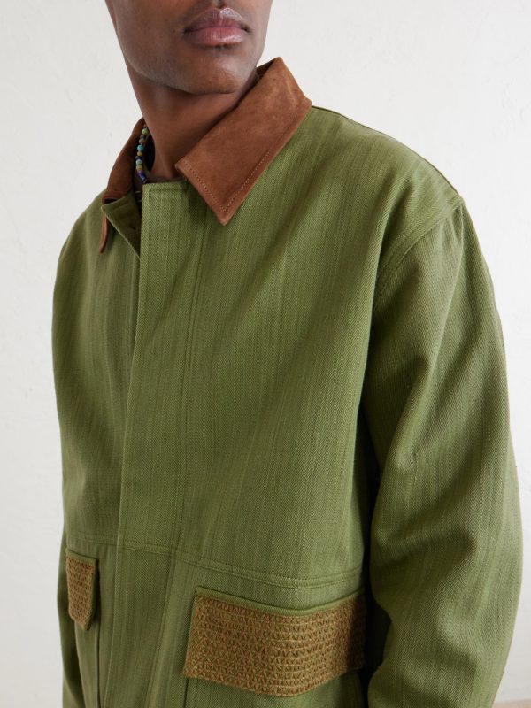 Jodhpur Embroidered Suede-Trimmed Cotton Jacket - CU Jodhpur Embroidered Suede-Trimmed Cotton Jacket - CU