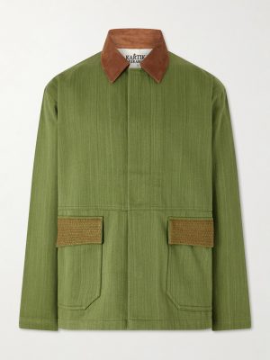 Jodhpur Embroidered Suede-Trimmed Cotton Jacket