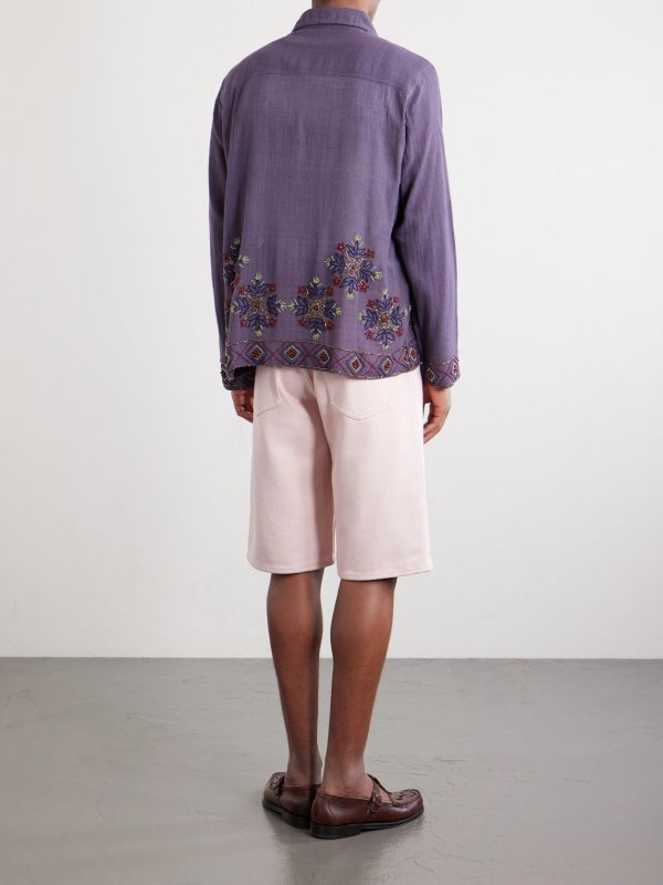 Bead-Embellished Embroidered Cotton Shirt - BK
