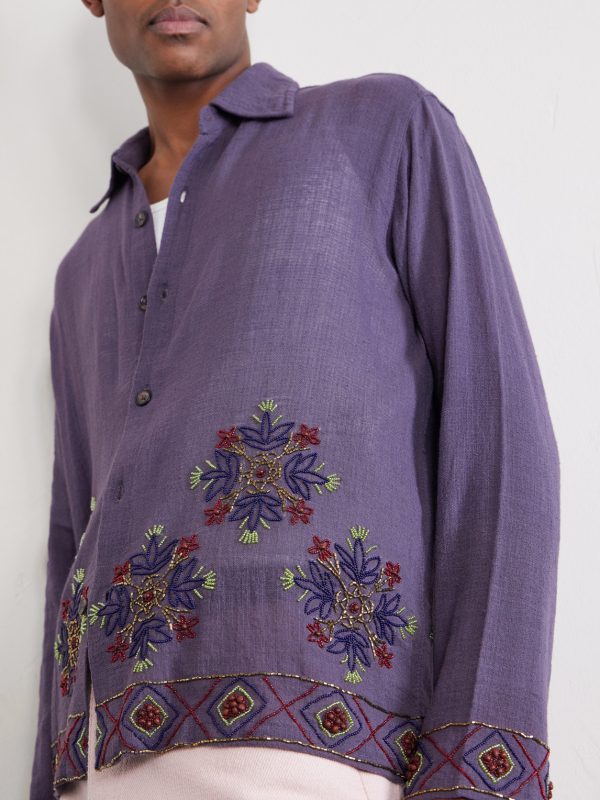 Bead-Embellished Embroidered Cotton Shirt - CU