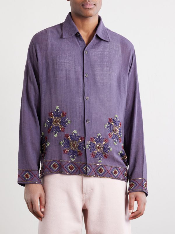 Bead-Embellished Embroidered Cotton Shirt - FR