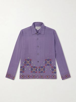 Bead-Embellished Embroidered Cotton Shirt Bead-Embellished Embroidered Cotton Shirt