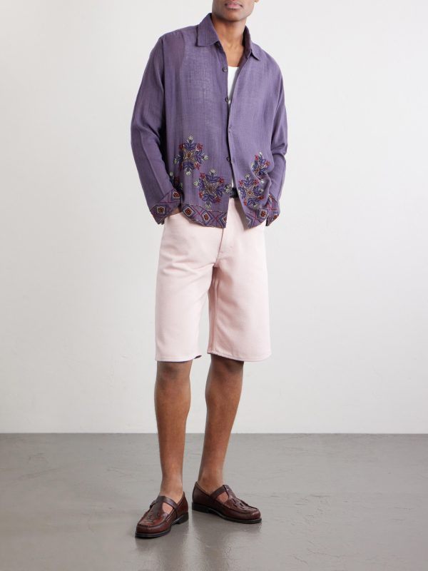 Bead-Embellished Embroidered Cotton Shirt - OU