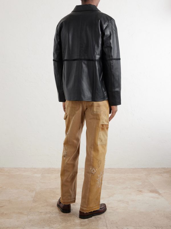 Embroidered Leather Jacket - BK