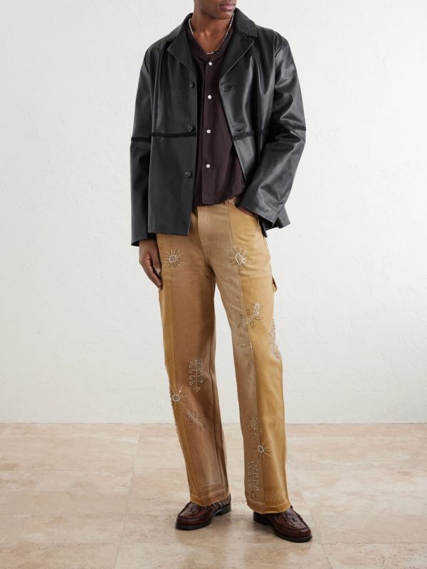 Embroidered Leather Jacket - OU