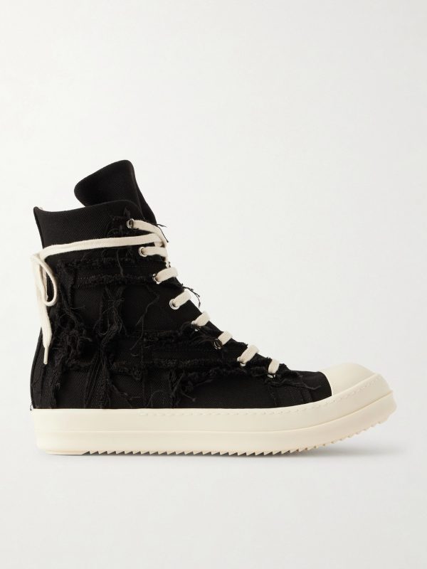 Frayed Denim High-Top Sneakers