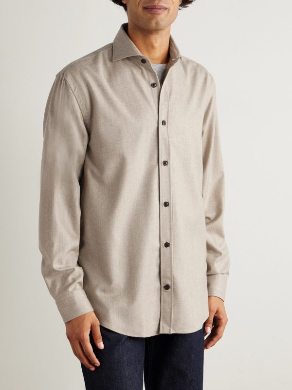 Cutaway-Collar Wool and Cashmere-Blend Shirt - FR Cutaway-Collar Wool and Cashmere-Blend Shirt - FR