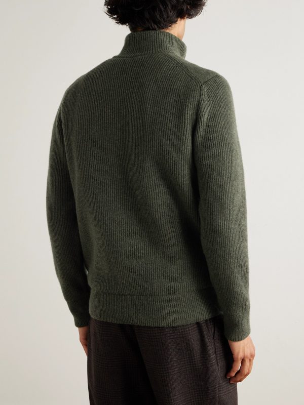 Orkney Ribbed-Knit Wool Zip-Up Cardigan - BK